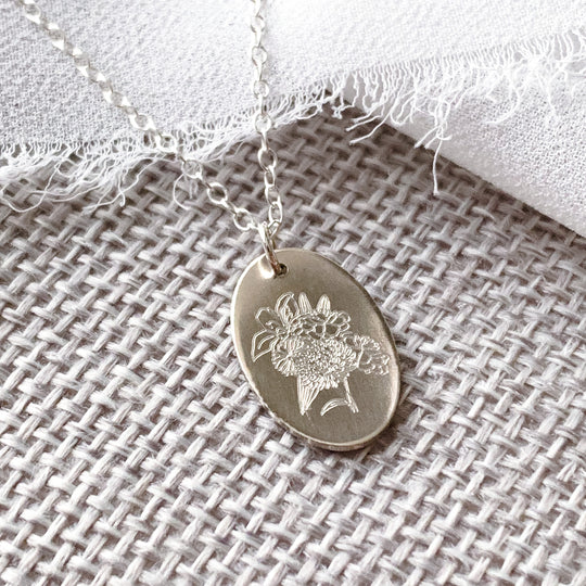 Oval Necklace - Custom Birth Flower Bouquet