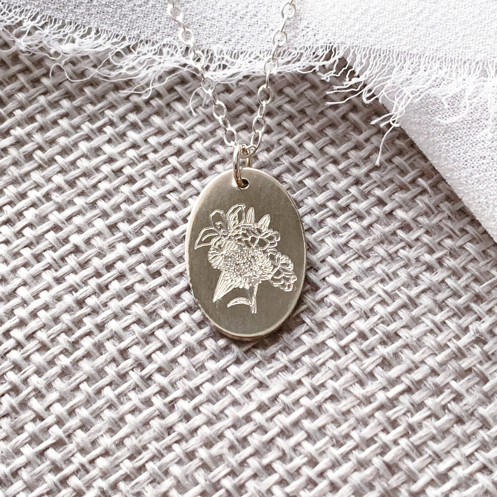 Oval Necklace - Custom Birth Flower Bouquet