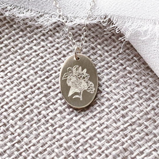 Oval Necklace - Custom Birth Flower Bouquet