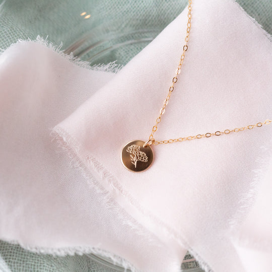 Birth Flower Necklace - Custom Engraving