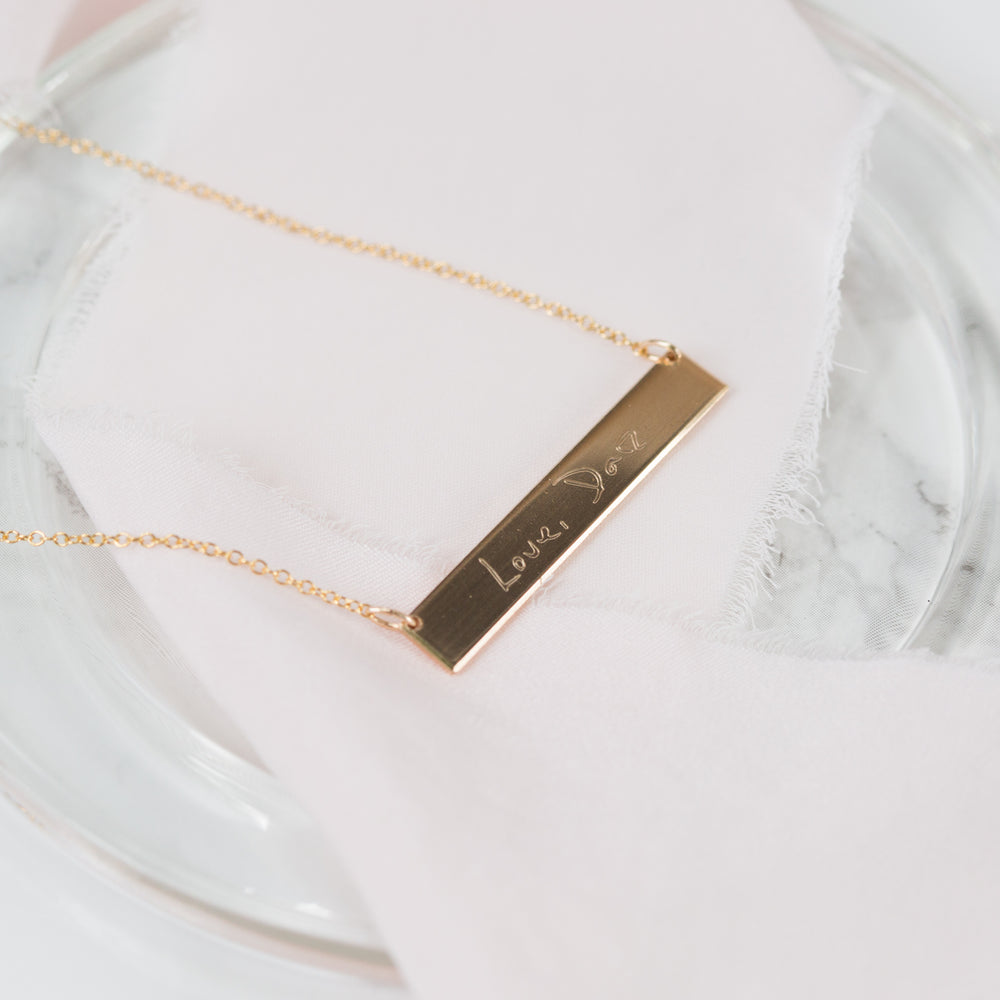 Your Handwriting Engraved - Custom Bar necklace