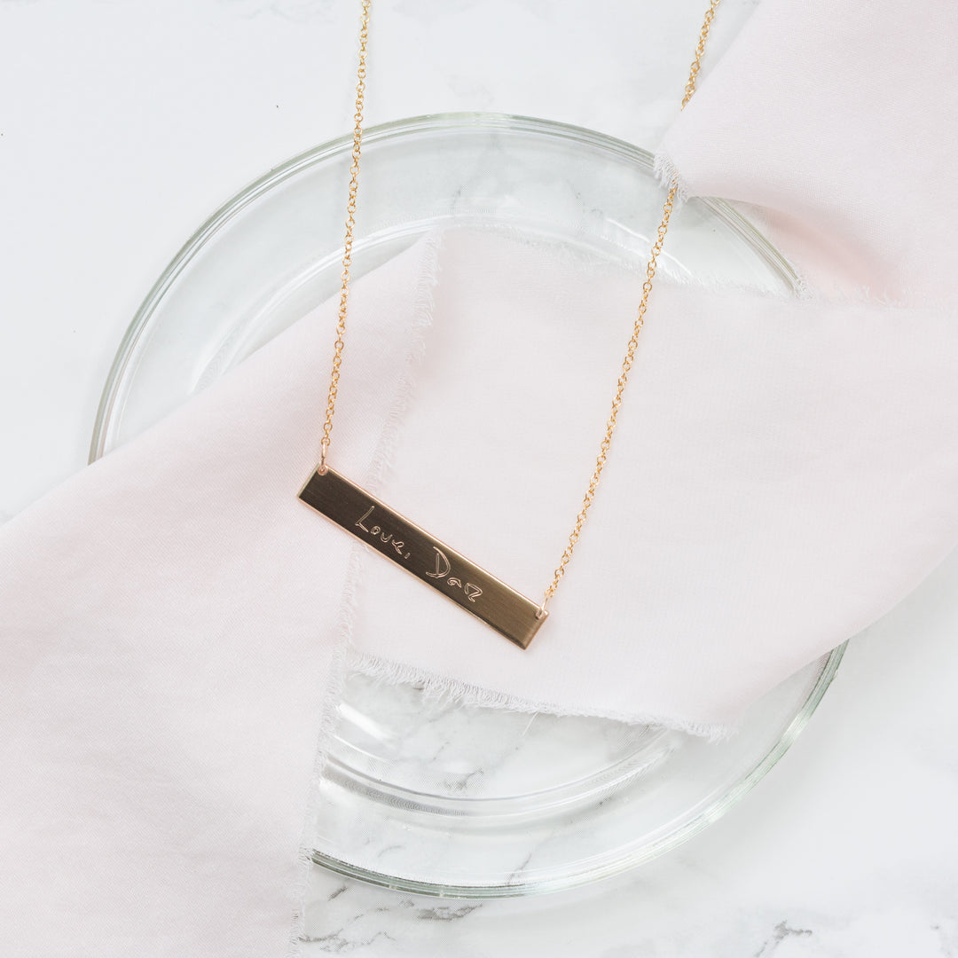 Your Handwriting Engraved - Custom Bar necklace