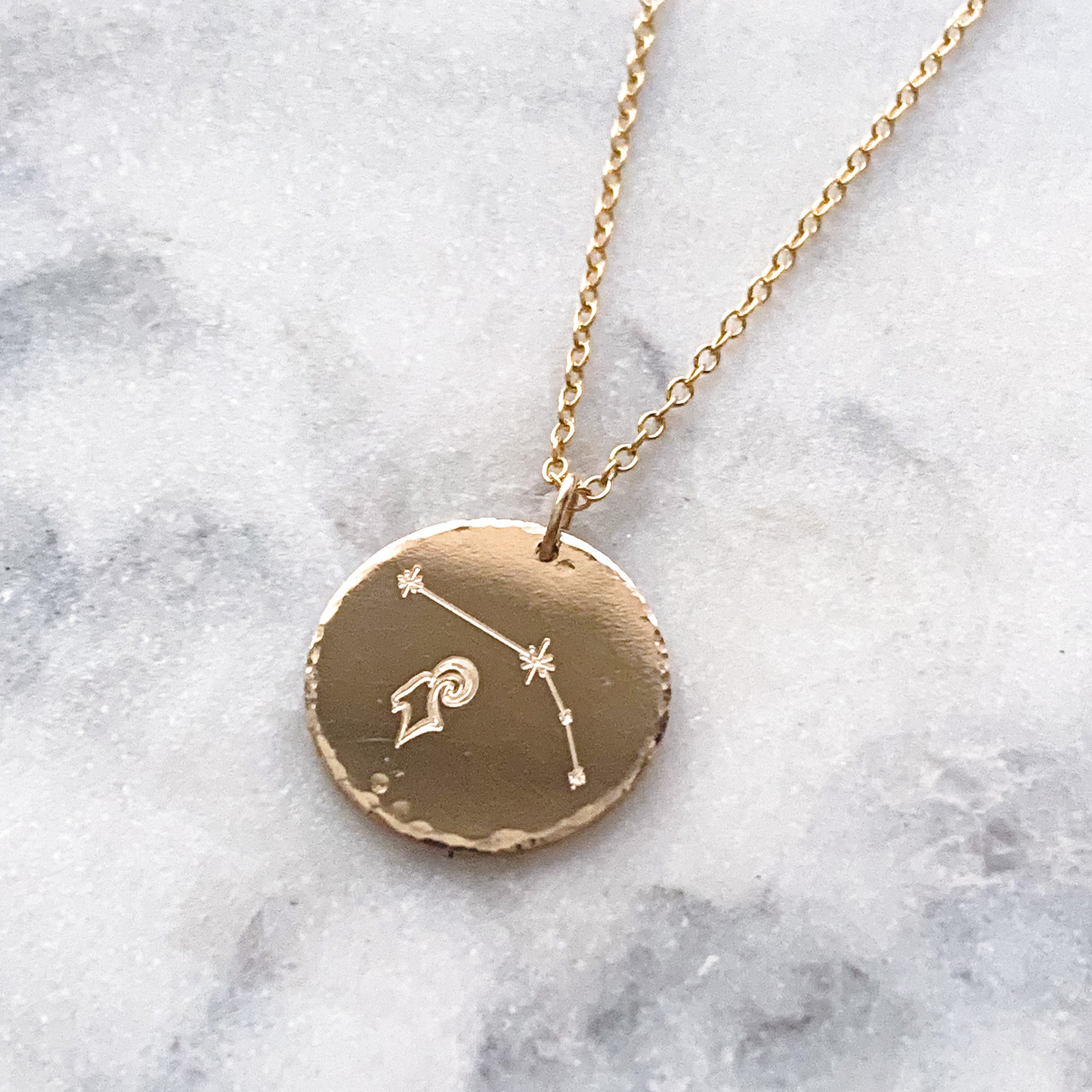 10K Solid Gold Zodiac Necklace, Zodiac Coin Disc Pendant, Zodiac Jewelry, Zodiac Sign, authentic Personalized Necklace, Custom Zodiac ,