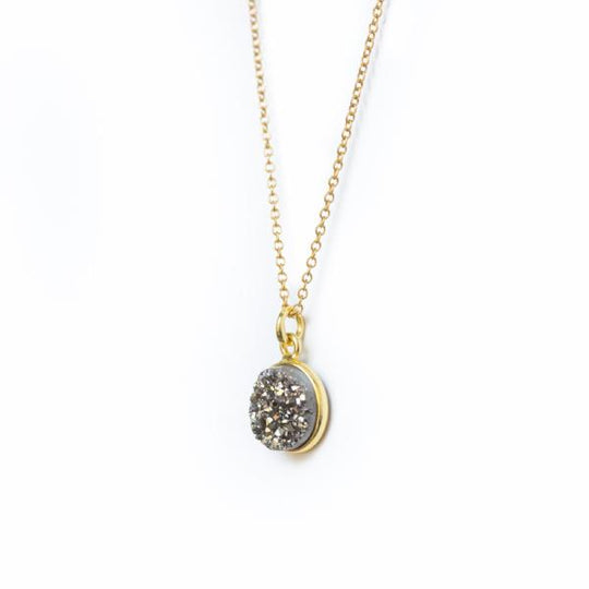 Shine On! Grey and Gold Druzy Pendant Necklace